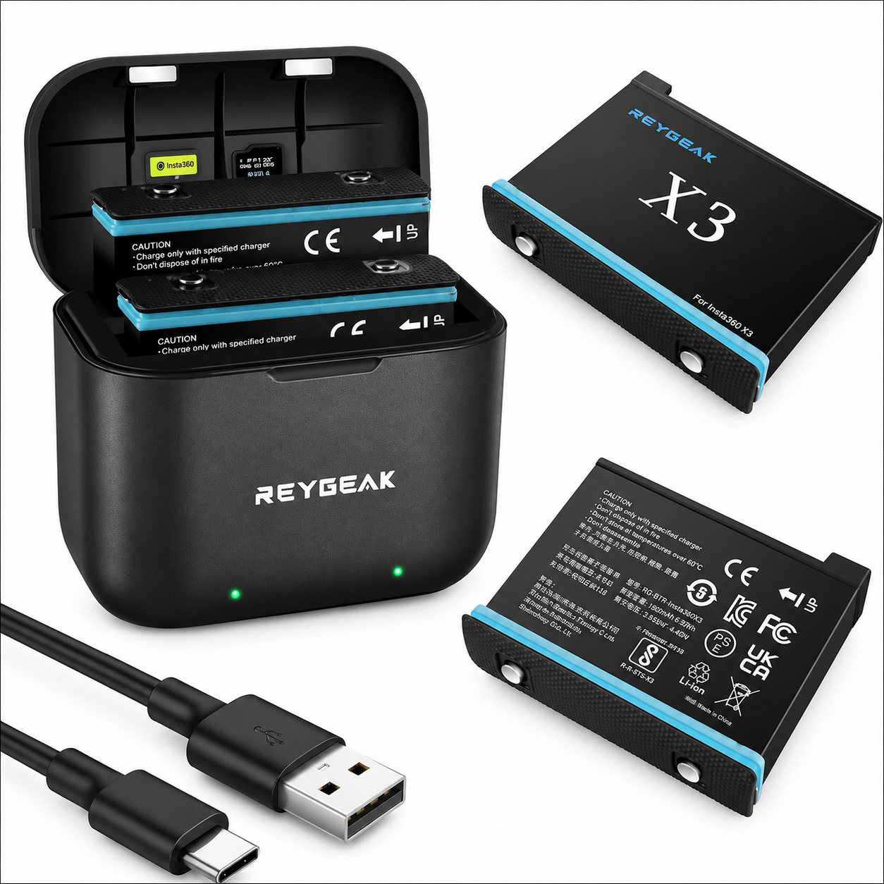 REYGEAK Fast Dual Battery Charger Hub for Insta360 X3