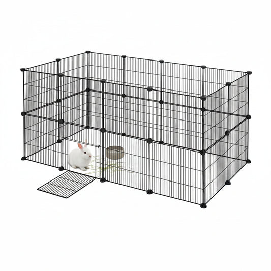 EUGAD Modular Black Metal Rabbit Enclosure with Door
