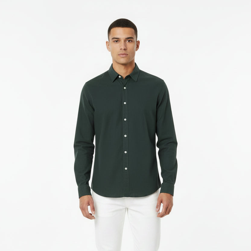 Livergy Men’s Linen‑Cotton Shirt  Green Long Sleeve