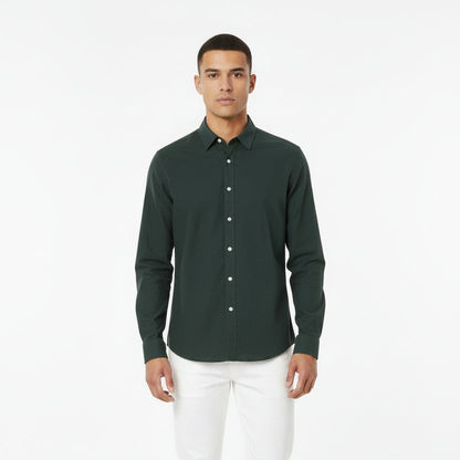 Livergy Men’s Linen‑Cotton Shirt  Green Long Sleeve