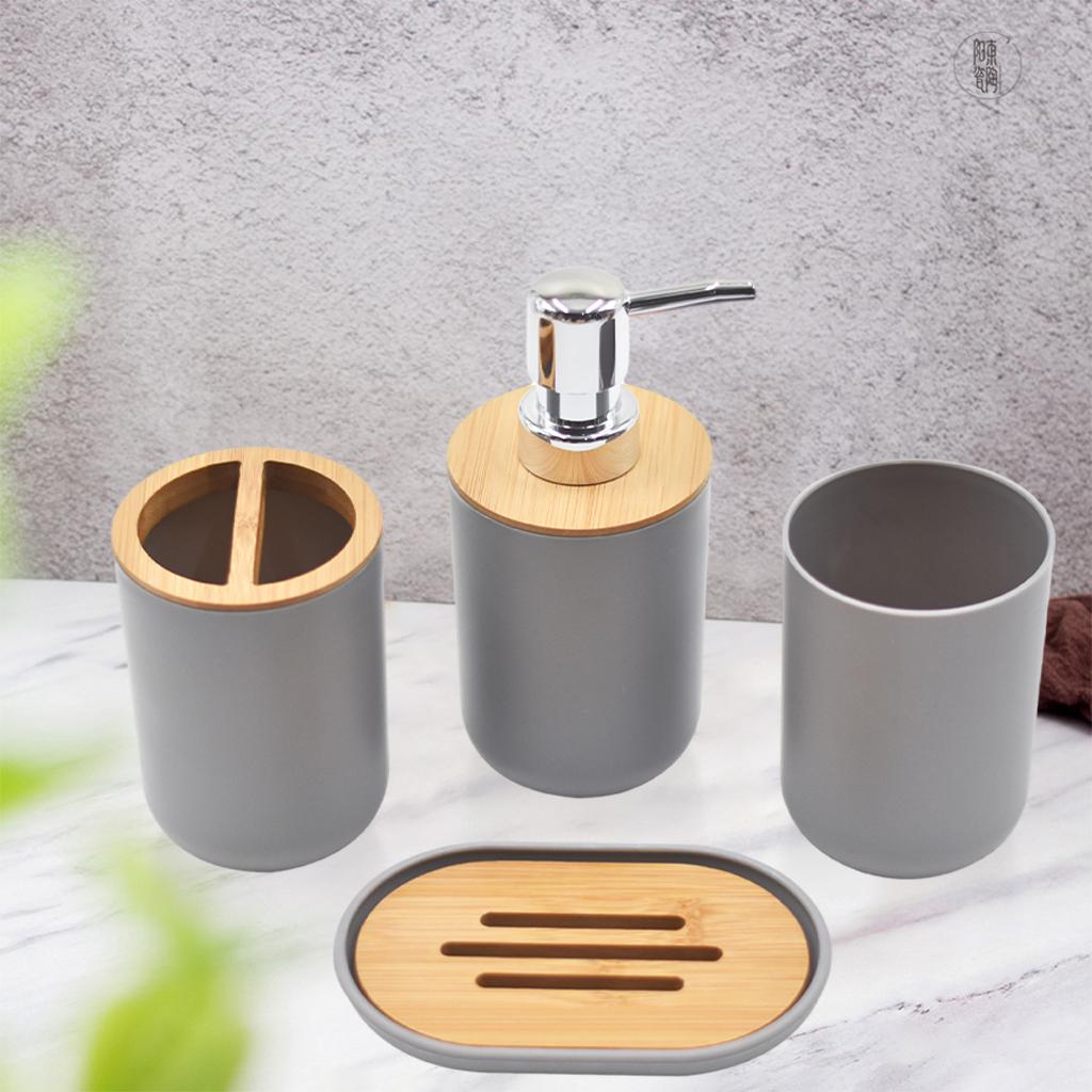 Colcolo Modern Gray 4-Piece Bathroom Accessory Set: Soap Dispenser, Toothbrush Holder