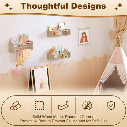 WOLTU 3-Piece Solid Pine Wood Floating Wall Shelves for Kids' Books & Toys