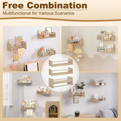 WOLTU 3-Piece Solid Pine Wood Floating Wall Shelves for Kids' Books & Toys