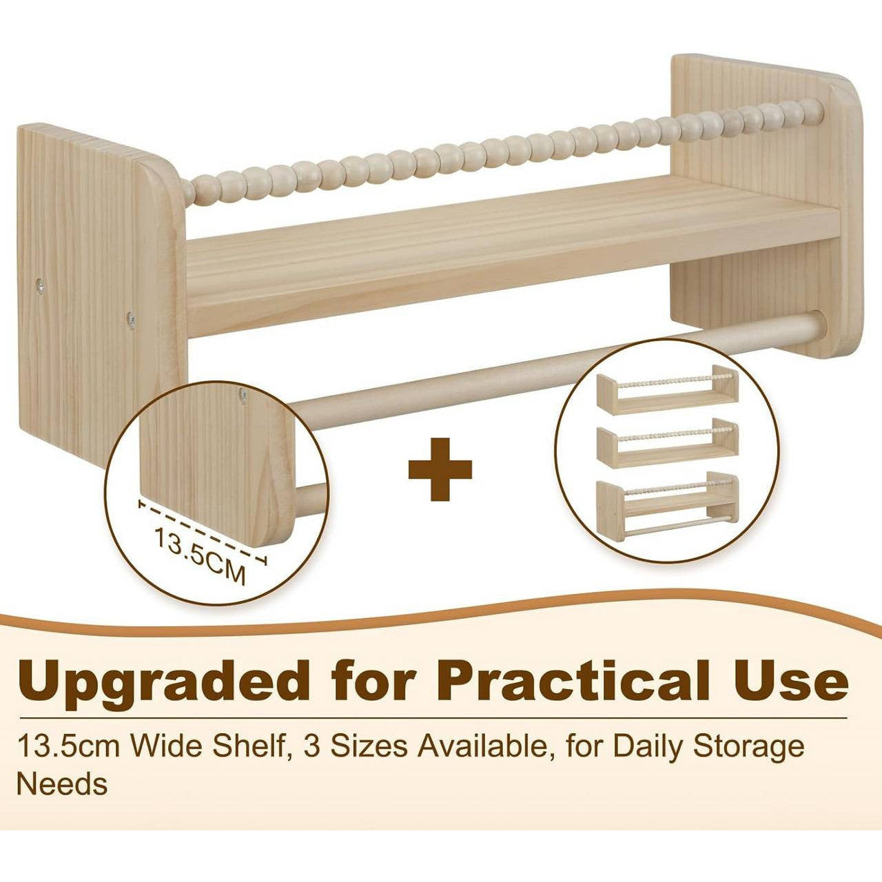 WOLTU 3-Piece Solid Pine Wood Floating Wall Shelves for Kids' Books & Toys