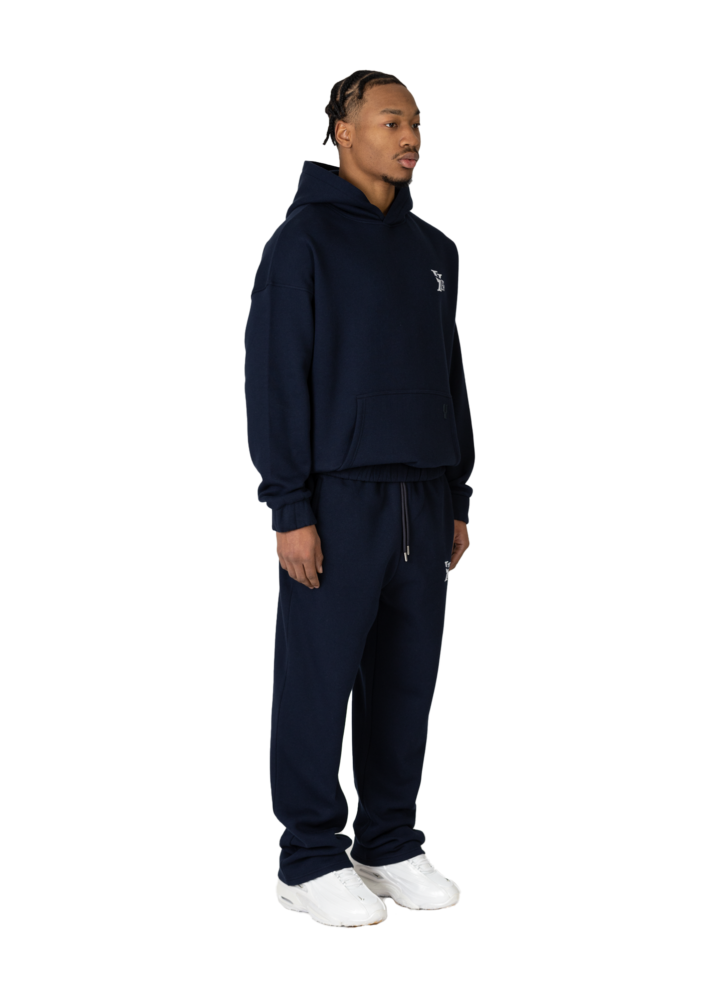YFM Oversized Navy Blue Cotton-Polyester Basic Men's Pants