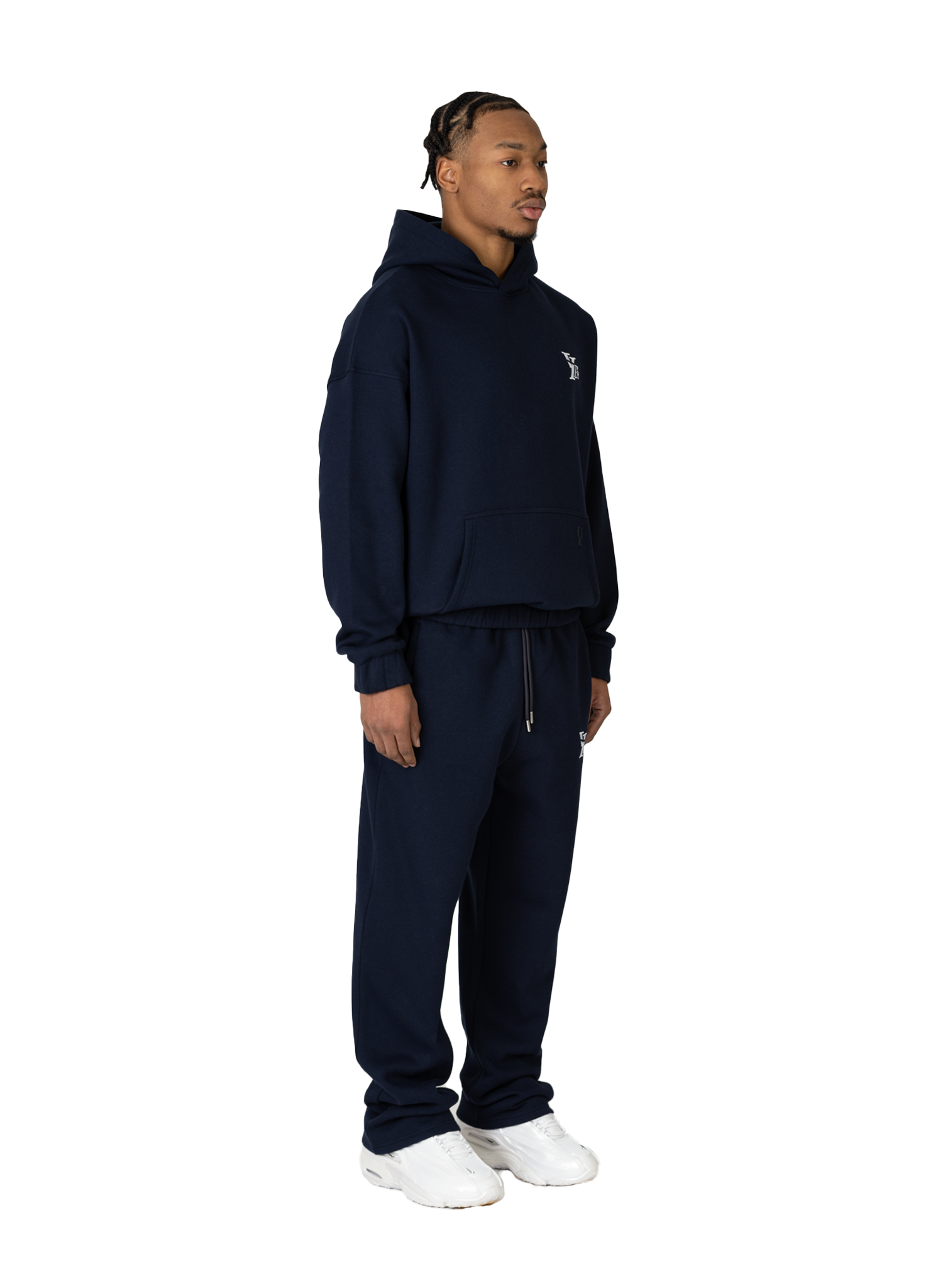YFM Oversized Navy Blue Cotton-Polyester Basic Men's Pants