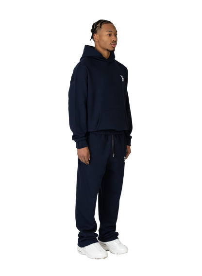 YFM Oversized Navy Blue Cotton-Polyester Basic Men's Pants