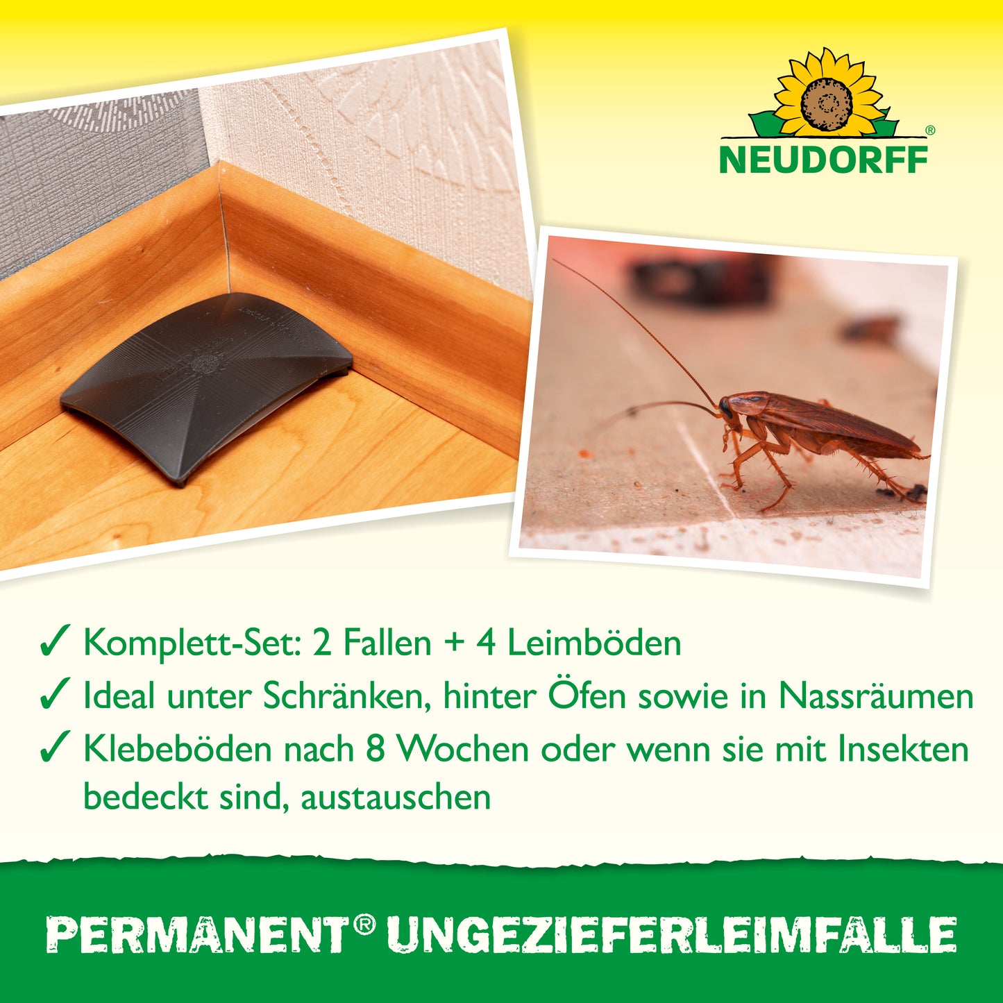 Neudorff Permanent Non-Toxic Insect Glue Trap for Silverfish, Cockroaches, Crickets, Woodlice
