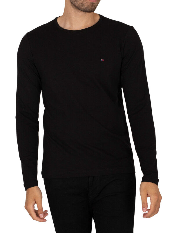Tommy Hilfiger Men's Stretch Slim Fit Organic Cotton Long Sleeve T-Shirt Black