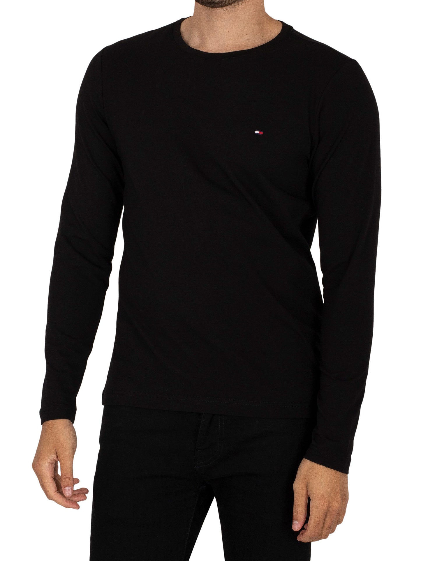 Tommy Hilfiger Men's Stretch Slim Fit Organic Cotton Long Sleeve T-Shirt Black