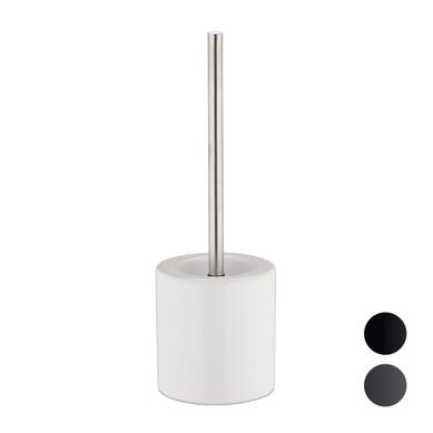 Premium Ceramic Toilet Brush Holder with Metal Handle – White