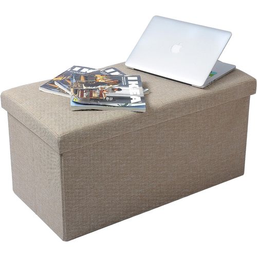 Beige Linen Upholstered Storage Ottoman Bench, Folding Rectangular Footrest Seat