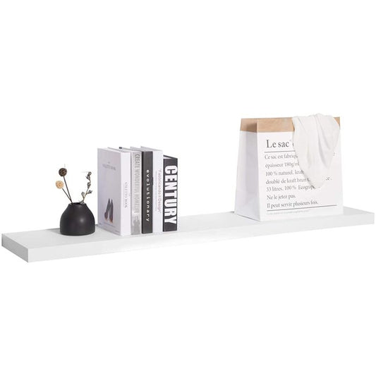 Modern White Floating Wooden Wall Shelf - Versatile Storage for Any Room
