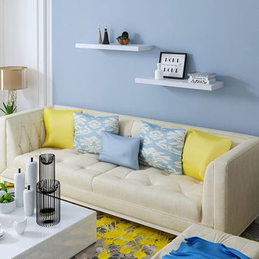 Modern White Floating Wooden Wall Shelf - Versatile Storage for Any Room
