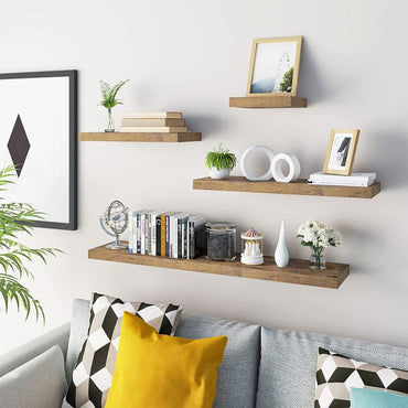 Rustic Brown Floating Wall Shelf, Durable 1.5-inch Thick for CDs, DVDs
