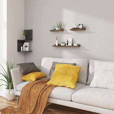 Set of 3 Vintage Brown MDF Floating Wall Shelves for Home Office Decor