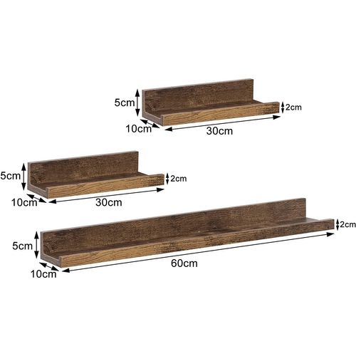 WOLTU 3-Piece Vintage Brown Floating Wall Shelves Rustic MDF Storage Set