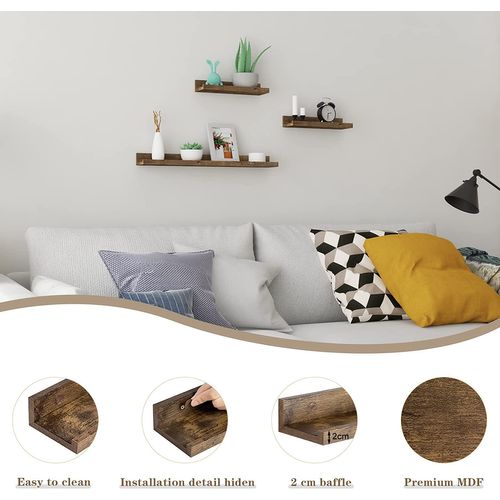 WOLTU 3-Piece Vintage Brown Floating Wall Shelves Rustic MDF Storage Set