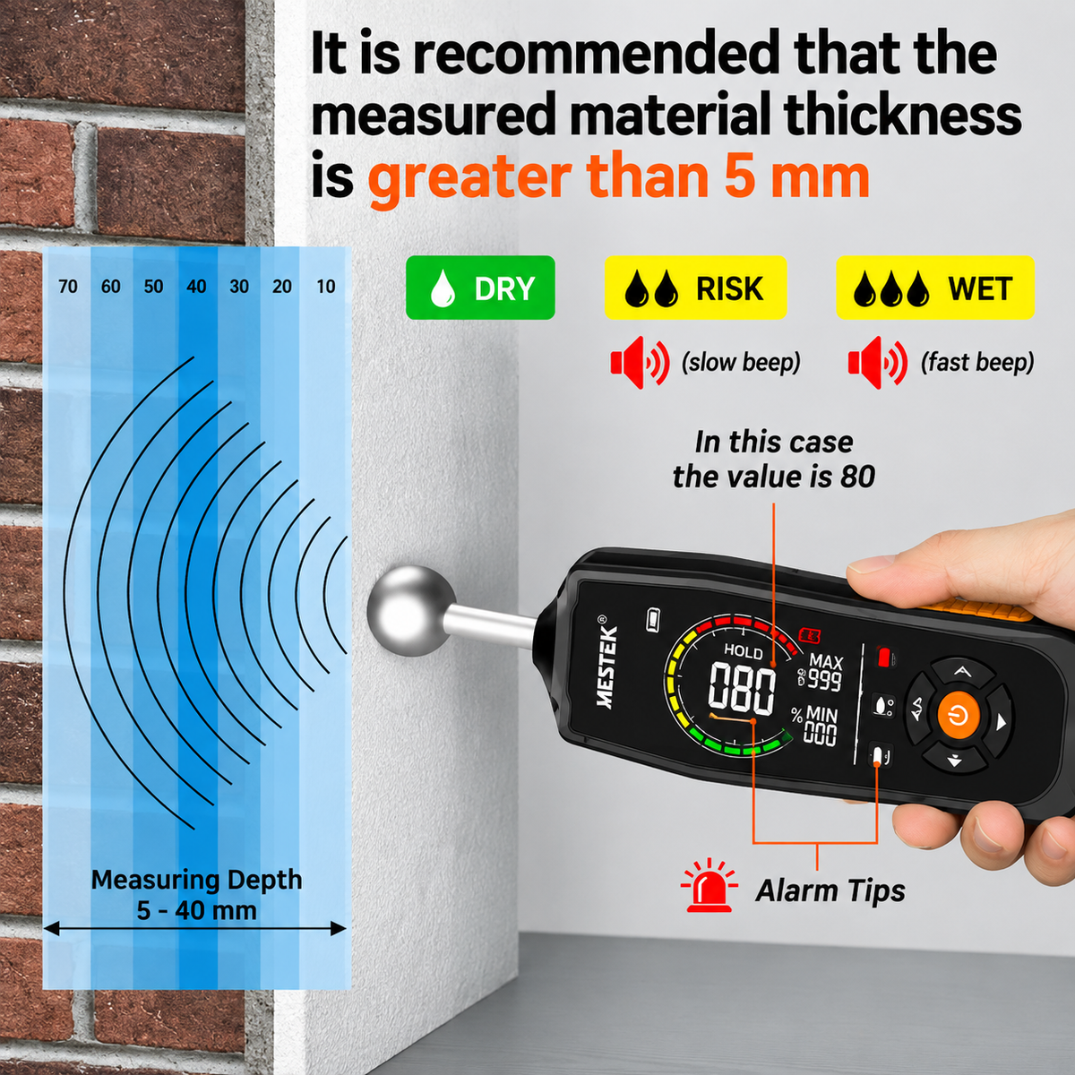 MESITOOL Pinless Wood Moisture Meter MT68