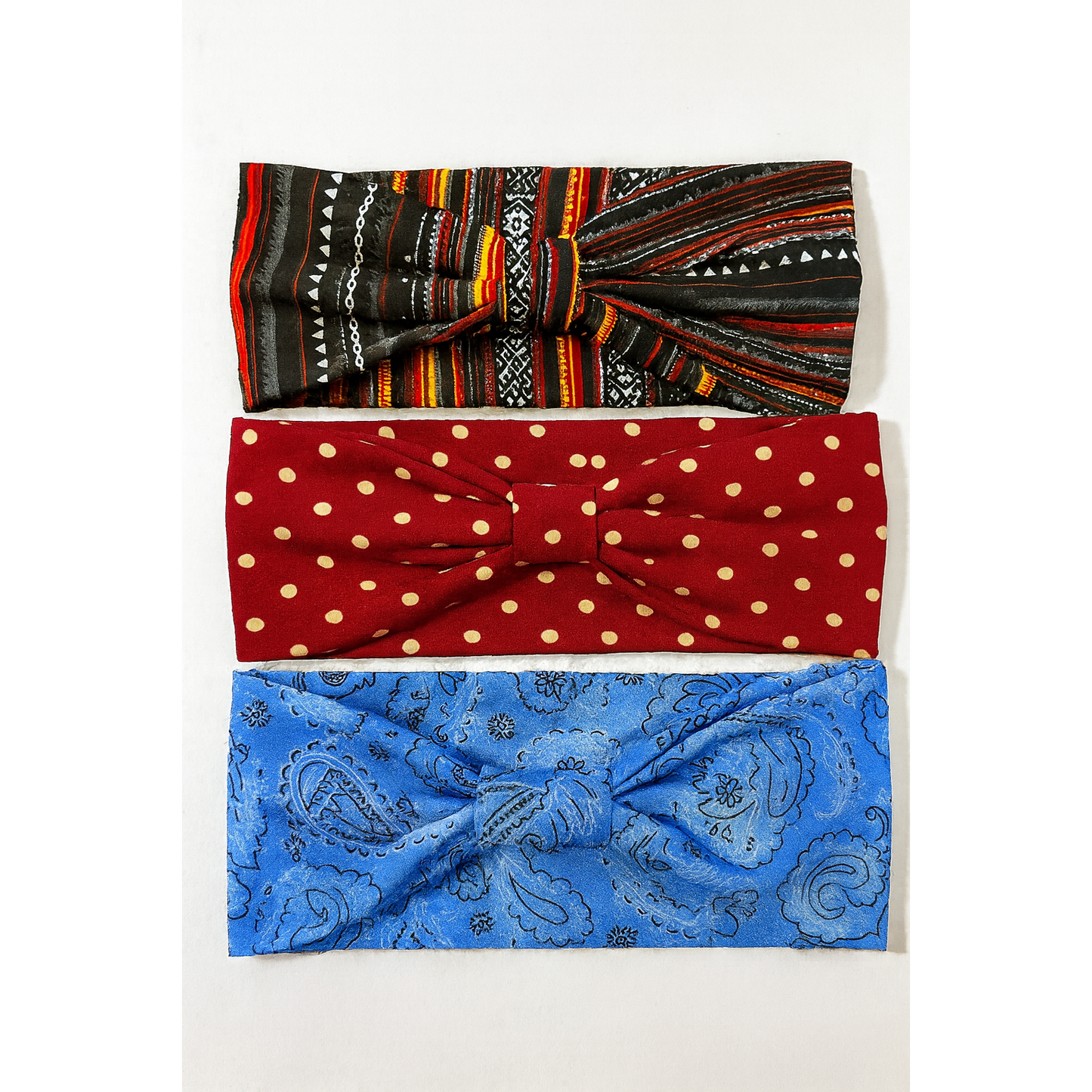 Wide Knotted Stretch Headbands Set Three Colorful Patterns