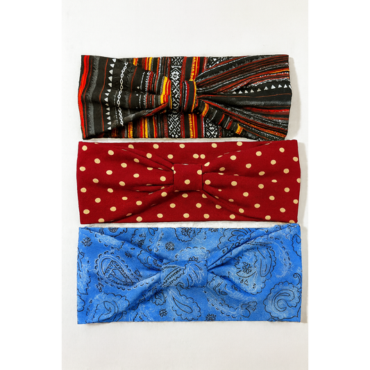 Wide Knotted Stretch Headbands Set Three Colorful Patterns