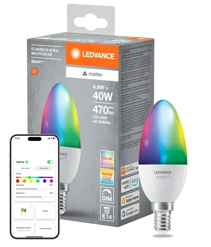 Smart Matter Multicolor LED Bulb Pack of 3, Classic B40 Candle, E14 Base, 4.9W - Gomix Brands Outlet