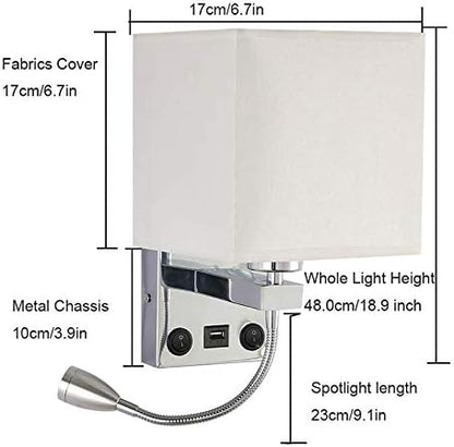 Modern LED Wall Lamp Bedside Bedroom Applique Sconce with USB Switch