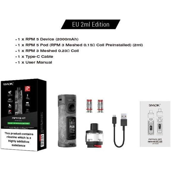 SMOK RPM 5 Black Leather 2ml Pod Kit 2000mAh Battery