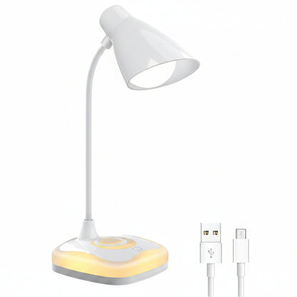 Gobikey LED Desk Lamp 2-in-1 Reading Night Light Dimmable USB Rechargeable Touch Control White