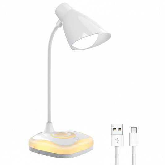 Gobikey LED Desk Lamp 2-in-1 Reading Night Light Dimmable USB Rechargeable Touch Control White