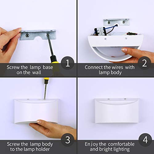 Glighone 2-Pack Dimmable LED Wall Sconce Up Down Light Warm White Modern Indoor Lamp