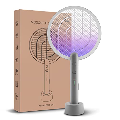 Rechargeable Electric Fly Swatter Racket with UV Light & USB Charging Base