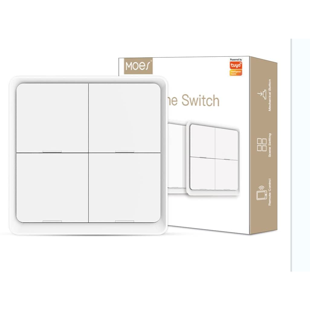 MOES 4‑Gang ZigBee Scene Switch with 12 Scenes, Battery‑Powered White