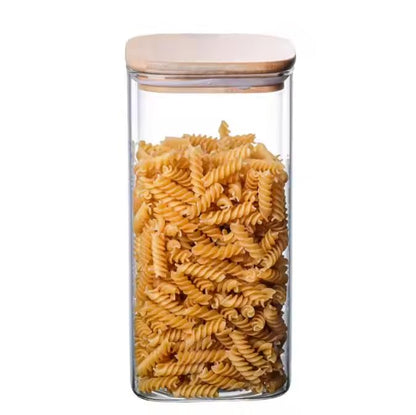 1580ml Square Glass Storage Jar with Airtight Bamboo Lid