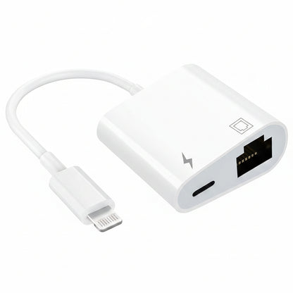DESOFICON Lightning to Ethernet Adapter 2-in-1 RJ45 LAN Network with Charging Port for iPhone iPad White