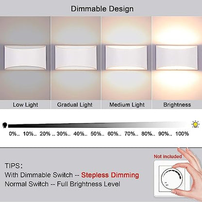 Glighone 2-Pack Dimmable LED Wall Sconce Up Down Light Warm White Modern Indoor Lamp