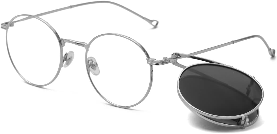 Kachawoo Unisex Round Polarized UV400 Clip-On Sunglasses – Silver Grey