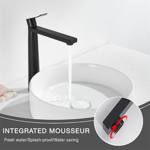 DETBOM Modern Black Tall Basin Faucet Single Lever Mixer with Ceramic Valve