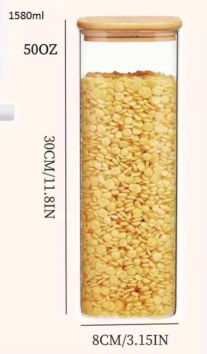 1580ml Square Glass Storage Jar with Airtight Bamboo Lid