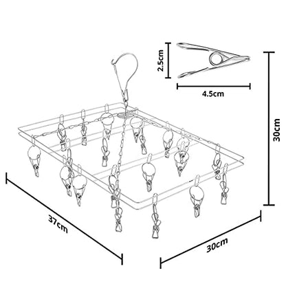 Stainless Steel 20‑Clip Portable Hanger for Baby Clothes & Socks