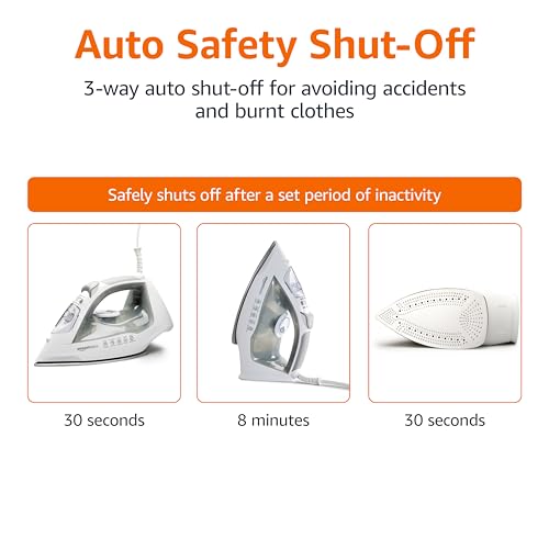 Amazon Basics 1700-Watt Steam Iron with Safety Auto Shut-Off, Steel Soleplate
