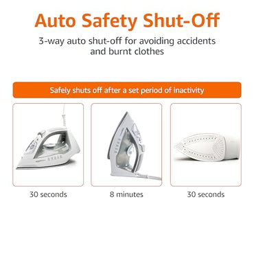 Amazon Basics 1700-Watt Steam Iron with Safety Auto Shut-Off, Steel Soleplate
