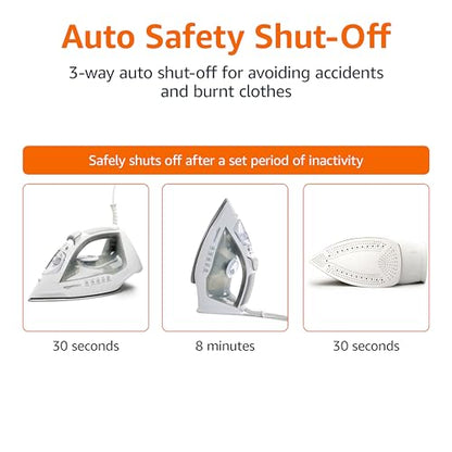 Amazon Basics 1700-Watt Steam Iron with Safety Auto Shut-Off, Steel Soleplate