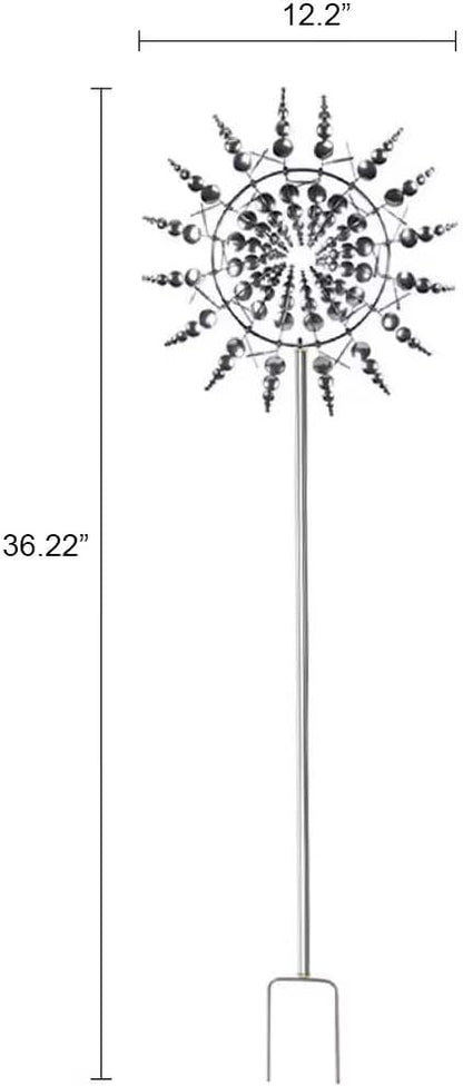 Silver 3D Kinetic Wind Spinner Garden Decoration with Dual Rotors