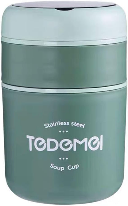 24 oz Portable Thermal Lunch Box with Stainless Spoon Green