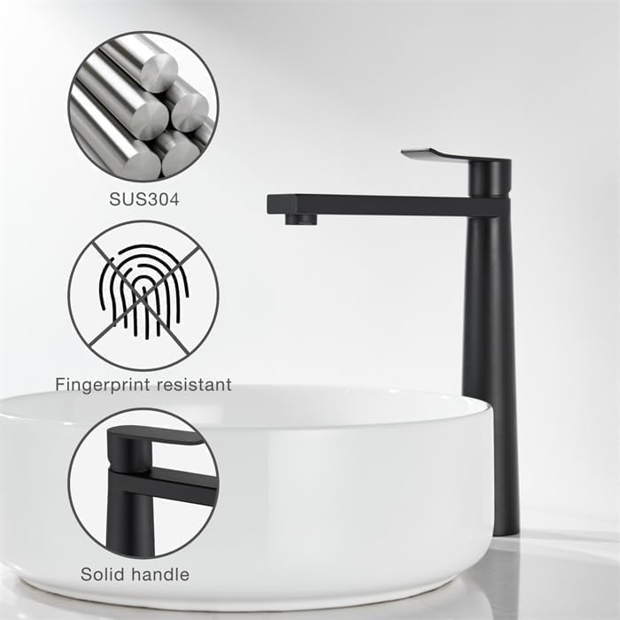 DETBOM Modern Black Tall Basin Faucet Single Lever Mixer with Ceramic Valve