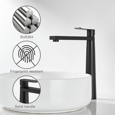 DETBOM Modern Black Tall Basin Faucet Single Lever Mixer with Ceramic Valve