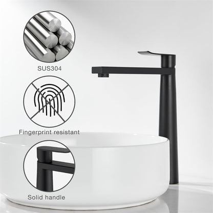 DETBOM Modern Black Tall Basin Faucet Single Lever Mixer with Ceramic Valve