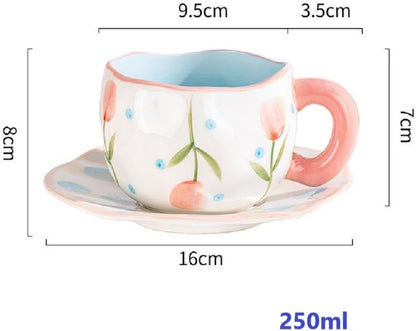Cute Rose Tulip Porcelain Coffee Cup Set with Saucer
