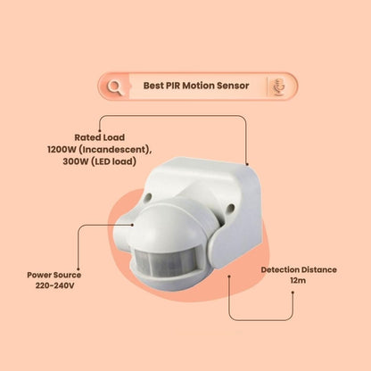 Real Instruments 180° Wall‑Mount PIR Motion Sensor Switch, Adjustable Light